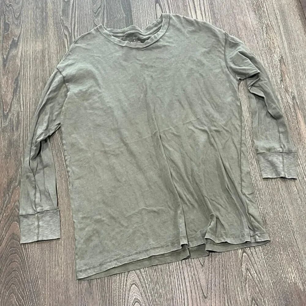 Aerie Womens Long Sleeve T-Shirt Round Neck Pullover 100% Cotton Green Size S